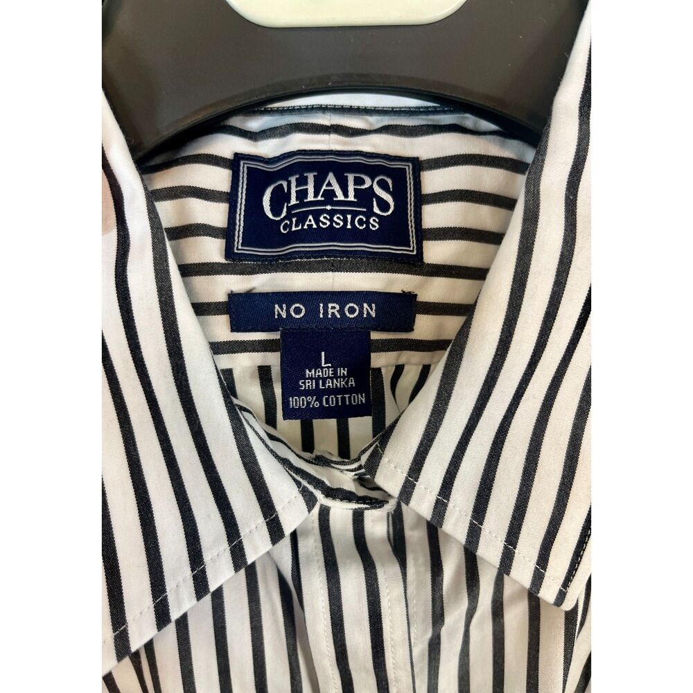 Chap's woman's L No Iron Black and White Stripped button down